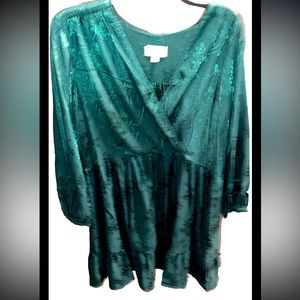 NEW GREEN shimmery Floral Dress 75002JP Long Sl Babydoll V Wrap Neck Holidays 12